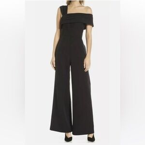 New ELIZA J Sz 16w ASYMMETRICAL NECKLINE BLACK JUMPSUIT